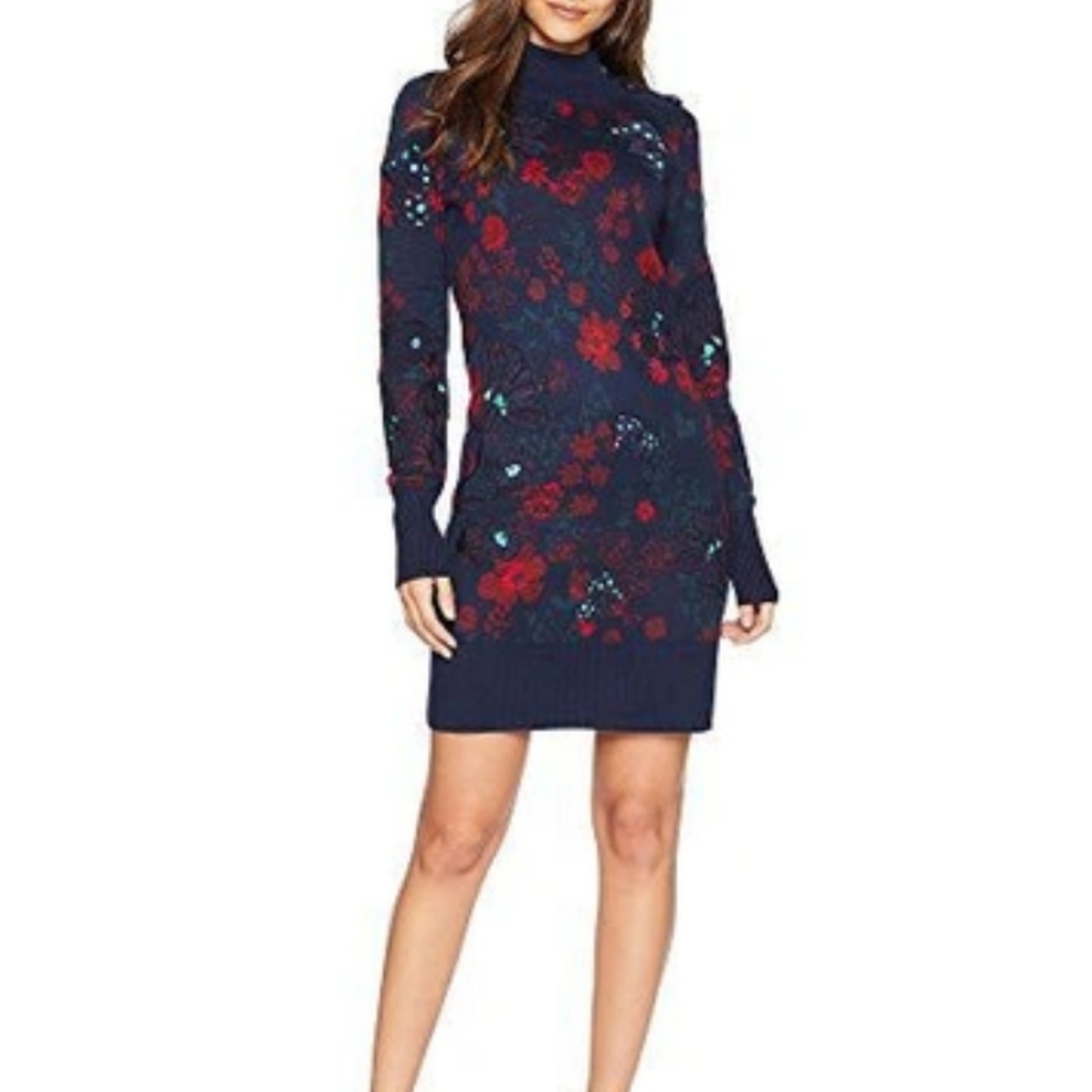 Juicy Couture Black Label Floral Mushroom Applique Embroidered Sweater Dress M